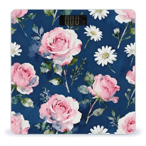 Balanza digital floral estilo navy pink para baño miniatura 1