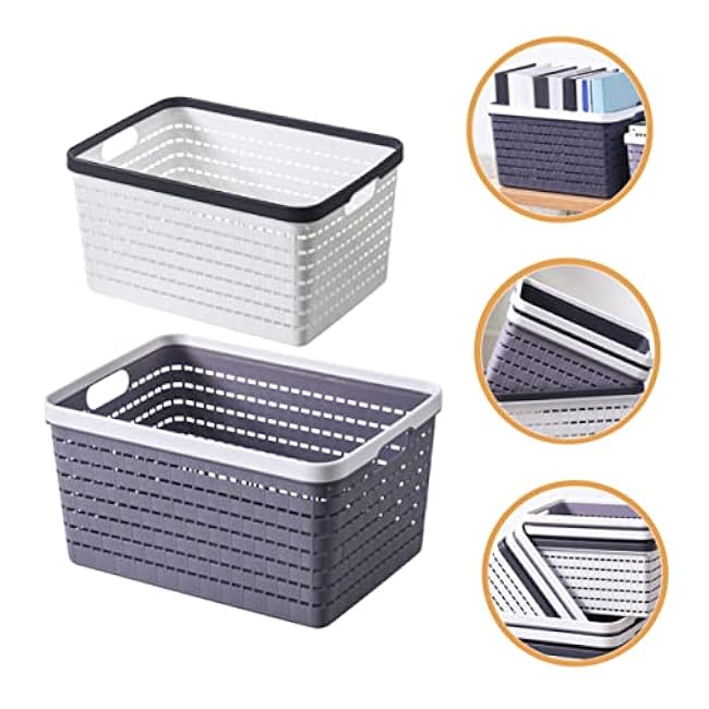 2 pcs Small Plastic Storage Basket with Hollow Cutout Handles Ventilated Organizer for Kitchen Pantry Bathroom Bedroom Lightweight and Portable Desktop Storage Bins