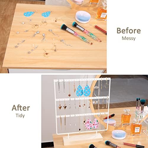 Earring Stand Holder Multi Tier Wooden Earring Organiser 66 Holes Jewelry Display Rack Hanging Earrings White