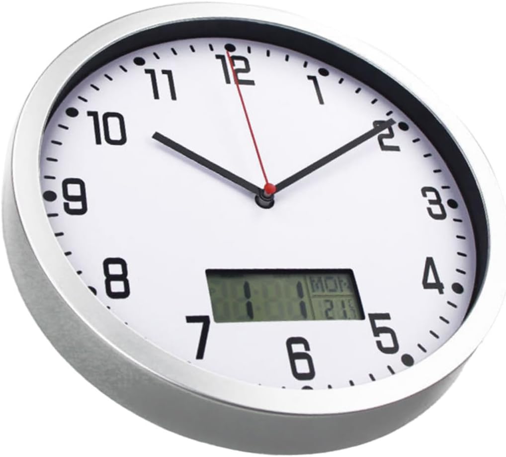 1pc Display Battery Operated Wall Clock Thermohygrometer Quartz Clock Alarm for Home Office