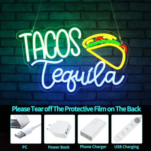 Image of Neon Sign, JGHTURIE Tacos Neon Signs for Wall Decor Food Led Signs Yellow Light Up Sign for Restaurant Kitchen Bar Party Coffee Home Decoration, USB Powered
