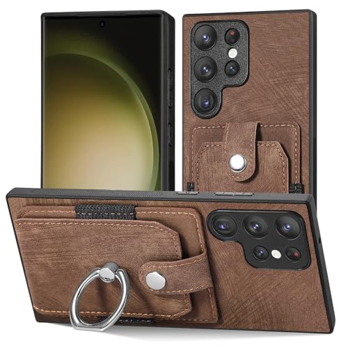 Étui en cuir Galaxy S23 Ultra LVTFCO chic avec porte-carte et bague