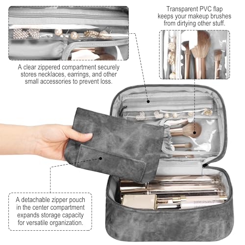 Makeup Bag, Portable Cosmetic Bag, Large Capacity Travel Makeup Case Organizer,Stylish Denim-Look Toiletry Bag for Women Girls With Handle and Removable Pouch2