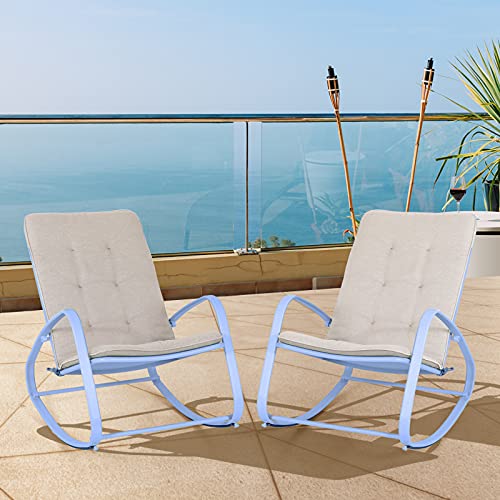 Phi Villa Outdoor Patio Metal Rocking Chair, Padded Modern Rocker Chairs With Cushion, Support 301Lbs For Porch, Deck, Balcony Or Indoor Use (1Pcs, Blue) #TOP14