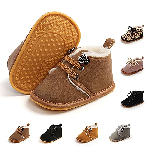 CAKOPEN Infant Baby Girls Boys Booties Winter Newborn Warm Fur Lining Non-slip Soft Rubber Sole Newborn First Toddler Boots.(0-6 Months Infant A camel)