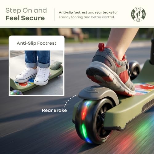 Image of R for Rabbit Road Runner Swift Scooter for Kids with Lights, 3-Level Adjustable Height, PU LED Wheels for 3+ Years Baby Boys & Girls, Up to 75 KG Weight (Military Green)