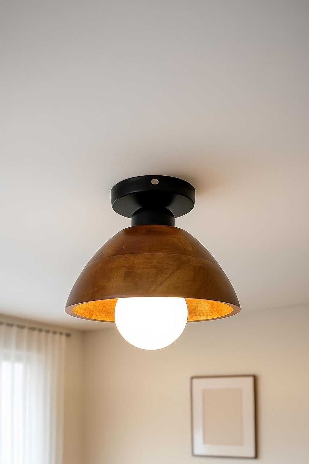 Lilith Electro World Premium Wooden Handcrafted Walnut Dome Ceiling Flush Light Modern Decorative LED Lighting Fixture for Living Room Bedroom Hallway Kitchen Home Interio-image-30