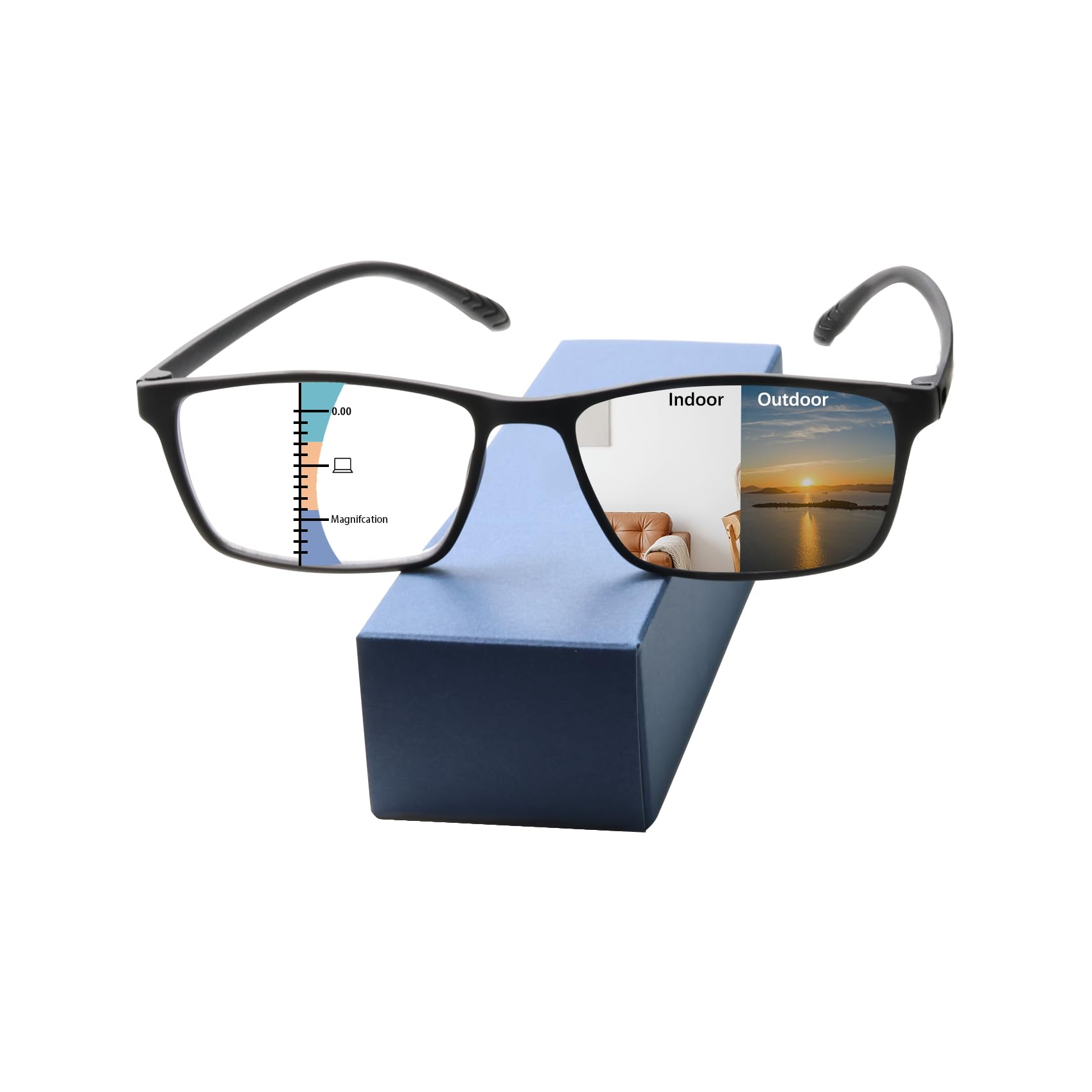 UXAOSVME Photochromic Multifocus Reading Glasses For Men Women，Premium Progressive Transition Sunglasses Anti UV/Blue Light