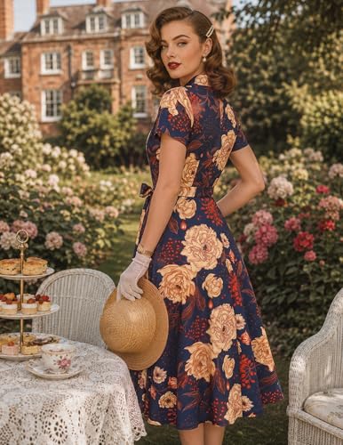 Image of Wedtrend Women's Vintage Tea Dress, Short Sleeve Cocktail Party Dress Work Church Casual Dress