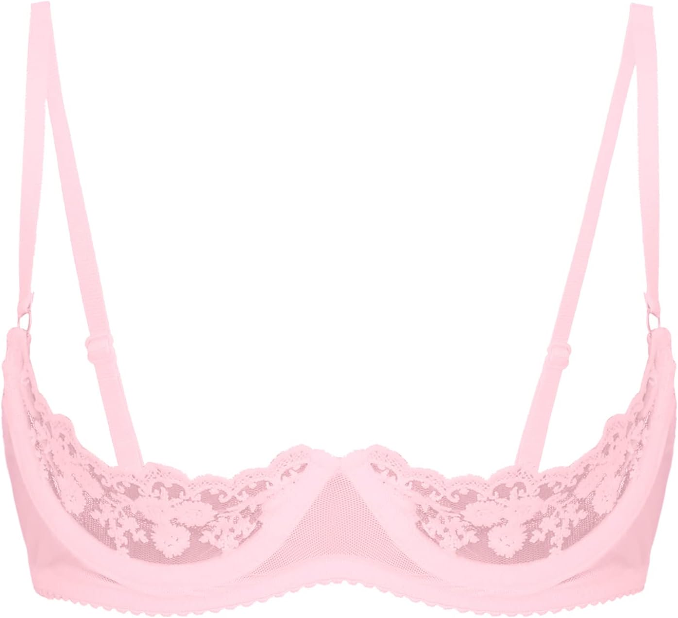 Women's Lace Sheer Lingerie Bras 1/4 Cups Push Up Shelf Unlined Bralette Brassiere Nightwear