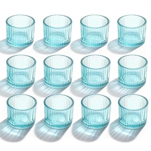 FUND AMLIGHT 12 Stück Blaue Teelichtgläser aus Glas, Votivkerzenhalter für Hochzeit, Weihnachten...