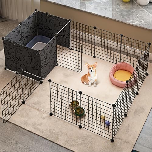 AACV 犬用ベビーサークルDIYペットベビーサークル、ドア付き小動物ケージ、屋内/屋外メタルペットフェンス折りたたみ式ペット犬猫子犬ベビーサークル、ドッグクレートエンクロージャー、インドアフェンス (165*111*47,ブラック)