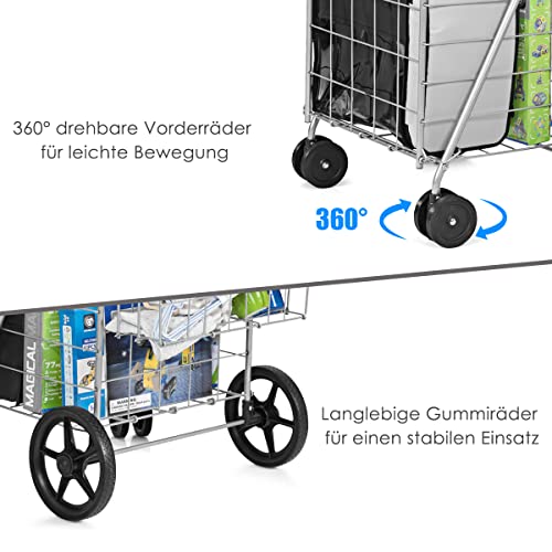 GOPLUS Klappbarer Einkaufswagen, Großer Mehrzweckwagen mit Universalrädern & 2 Körben, Tragbar & platzsparend, Leichter… – Bild 5