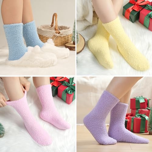 Image of floconssy Fuzzy Socks for Women Gifts, Fluffy Cozy Plush Soft Slipper Socks for Fall Winter Christmas Warm Home 5 /6 Pairs