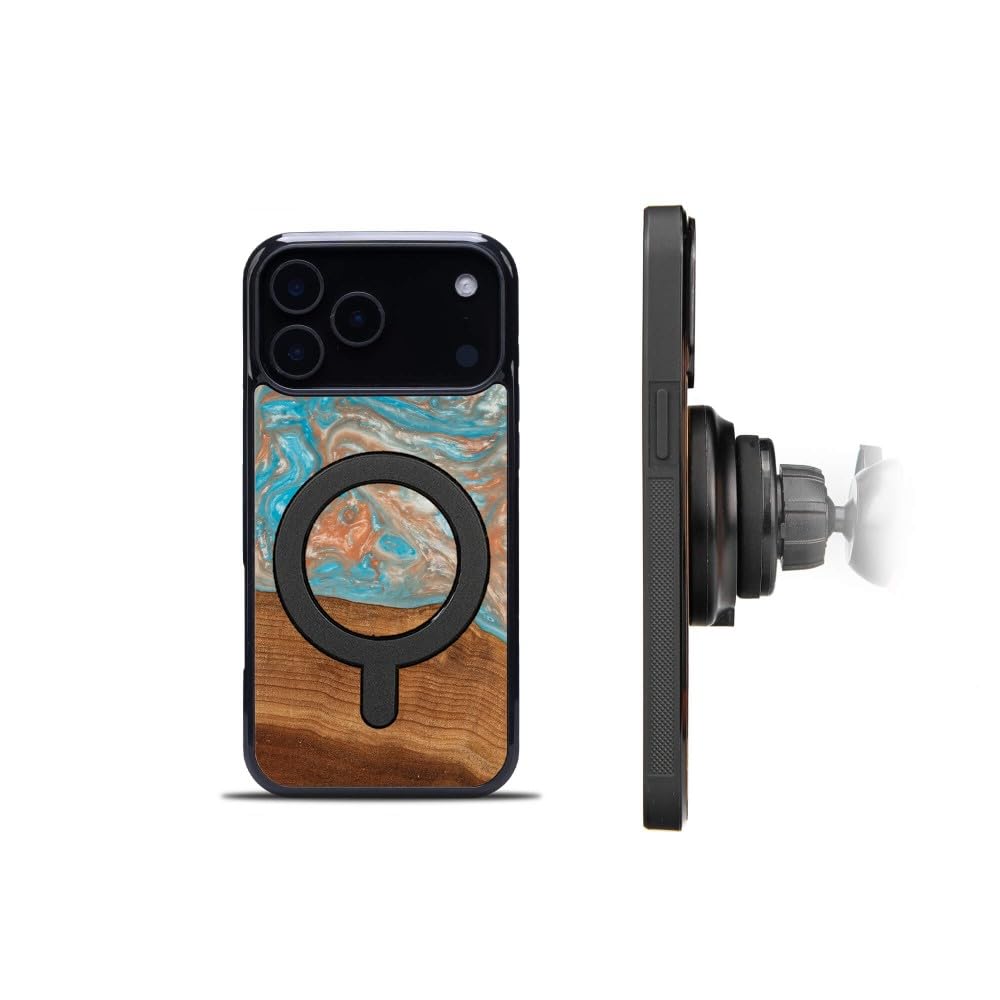 Handgefertigte Holz Schutzhülle für iPhone 17 mit MagSafe, Bocote Holz Natur mit Epoxidharz, Stoßfest und rutschfest, Matt Poliert