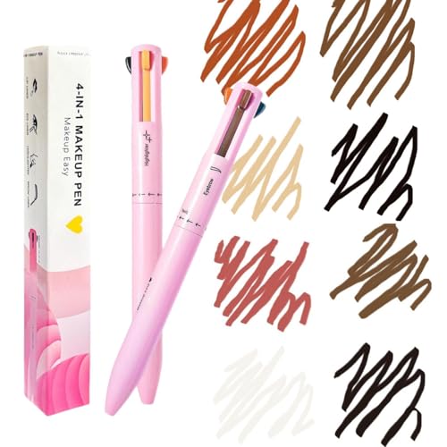 MKNZOME Bolígrafo de Maquillaje 4 en 1, Delineador de Ojos Waterproof, Lapiz de Cejas, Iluminador, Perfilador Labios, Makeup Maquillaje Mujer, 2PCS, Rosa
