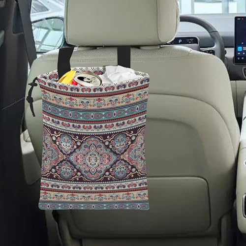 Image of Car Trash Bag Geomatric Textile Texture Car Garbage Bag Hanging Car Trash Can for Back Seat with Drawstring, Waterproof Garbage Bags for Car Accessories Vehicle Travelling Camping Outdoor