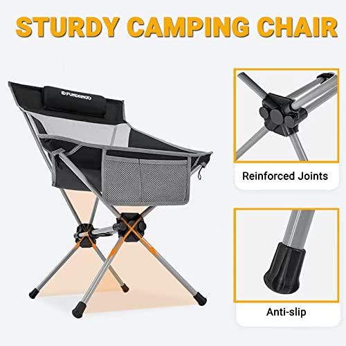 Fundango 2 Tubes Ultralight Folding Camping Chair, Mesh High Back Portable Lightweight Compact Backpacking Chairs With Headrest, Side Pocket, Carry Bag For Outdoor Camp Hiking Fishing Picnic Bbq #TOP2