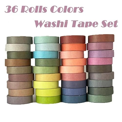 Miniatura 3 de Juego de 36 rollos de cinta adhesiva Washi, cinta adhesiva colorida de 13.1 ft de largo y 0.394 in de ancho, decoración de troncos de bala,