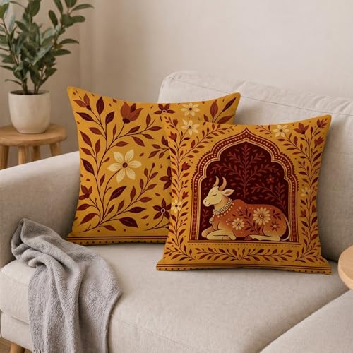Best Decorative Cushion Covers: Cotton vs Velvet 98 STITCHNEST Satin Cushion Covers Traditional Cow and Floral Design...