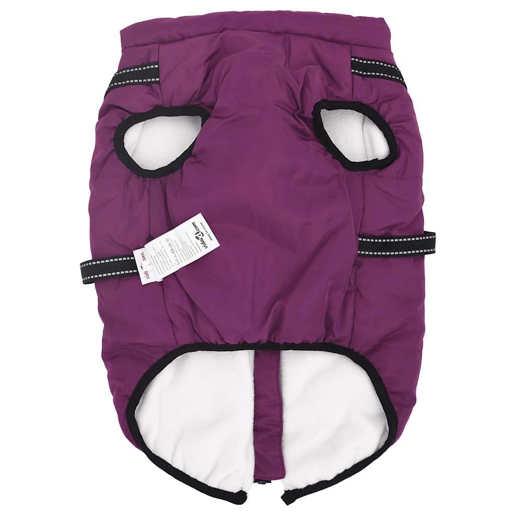 Hundemantel mit Geschirr wasserdicht reflektierend violett L44 aus Polyester mit Fleece, verstellbar für Spaziergang und Outdoor bei Regen, Wind und Kälte