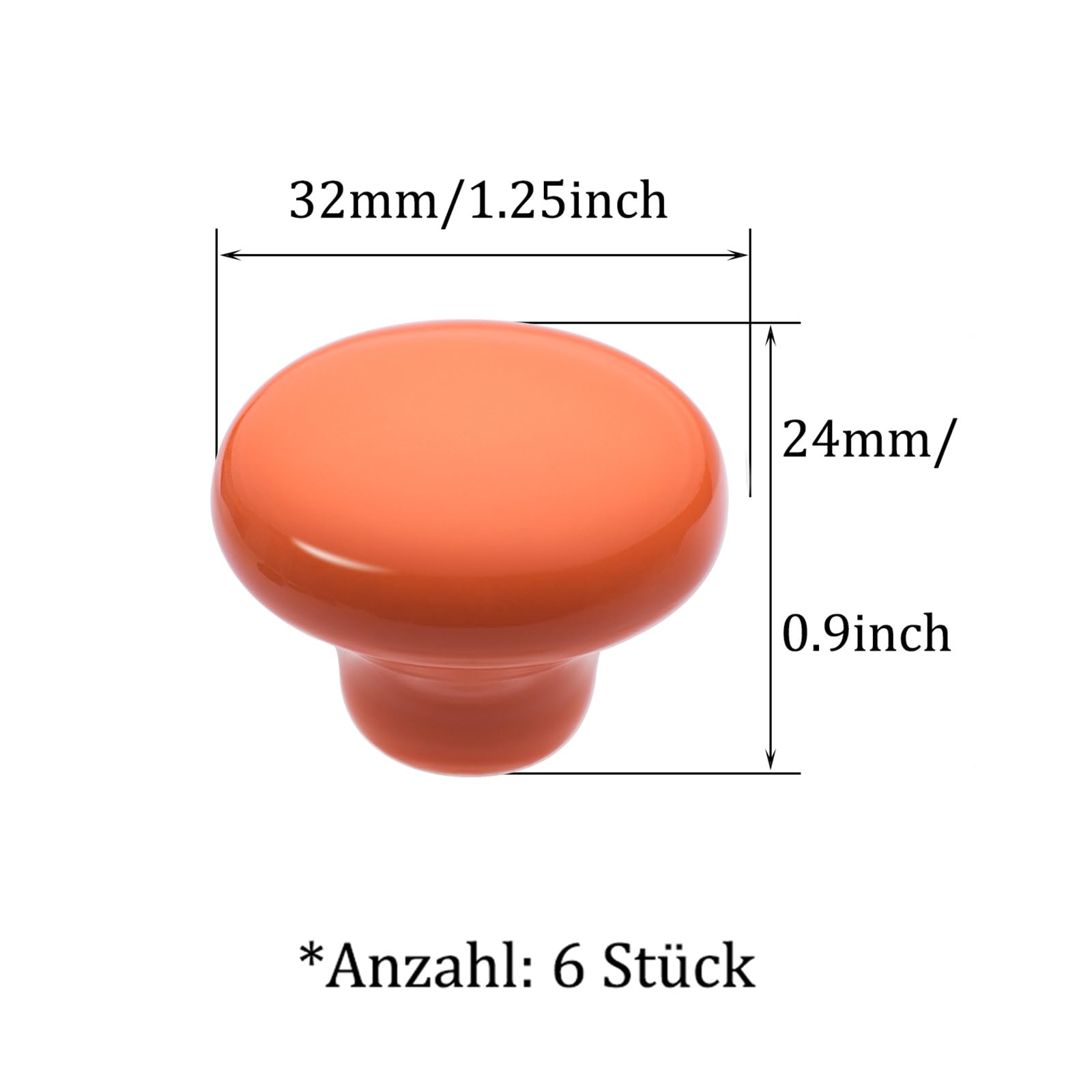 NAKUPENDA 6Pcs Furniture Ceramic Knobs Round Ceramic Cupboard Drawer Knobs Ceramic Handles with Screws for Children's Room Kitchen Cupboards Bookshelf (Orange) - Image 3