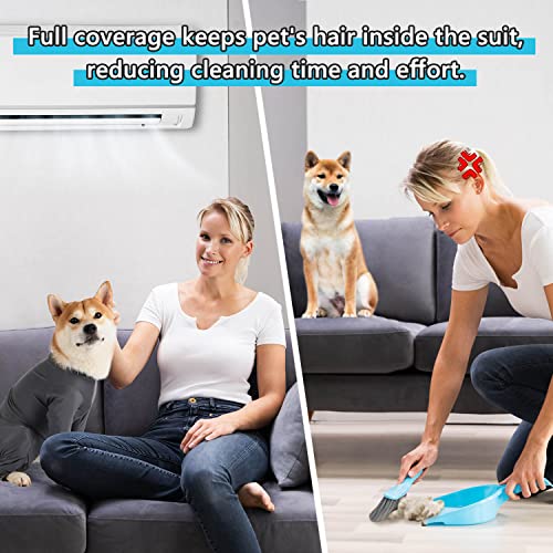 Image of Dog Onesie Anti Shedding Suit Full Coverage Pet Bodysuit After Surgery Wear Surgical Recovery Jumpsuit E Collar Alternative Anxiety Calming Shirt for Female Male Dog GrayM