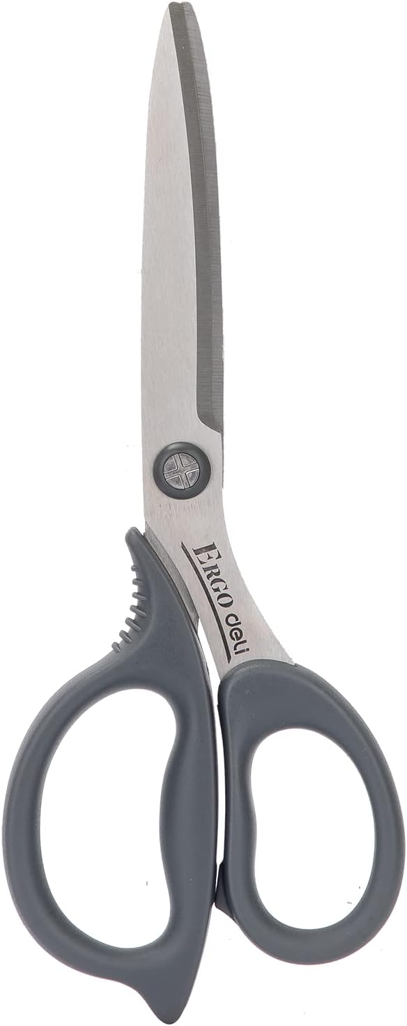 Deli Stainless Steel Multipurpose Regular Scissors Sharp Blade, Soft Touch Handle Design for Better and Comfortable Long Hold, Pointed Tip, Art & Craft Scissors, Office, Home Scissors (Pack of 1)
