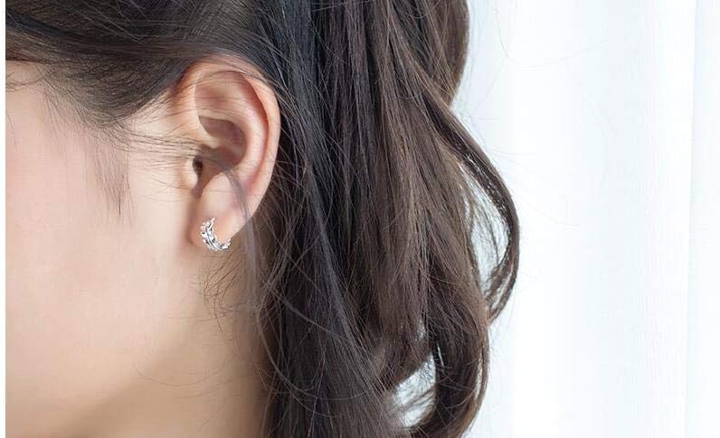 Cartilage Mini Hoop Earrings for Women 925 Sterling Silver Leaf Round Huggie Hooped Tragus Piercings Small Endless Hoops Earring Studs 8mm - Image 4