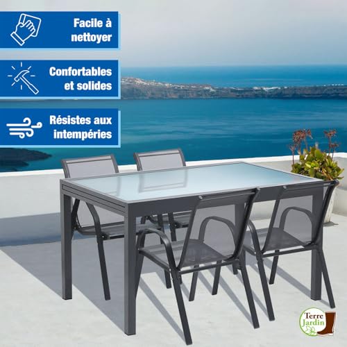 4 Chaises Jardin Empilables Textilène Gris - TERRE JARDIN