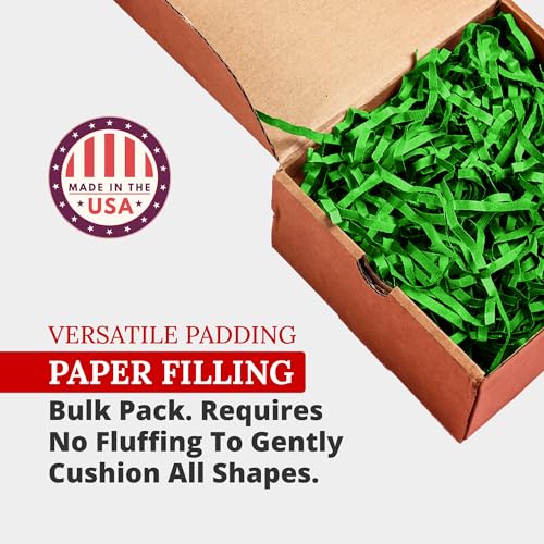 Image of BOX USA Green Crinkle Paper Filler (10lb) - Shredded Paper for Basket Stuffing, Shipping, Packaging, Confetti, Crafts & Holidays - Crinkle Cut
