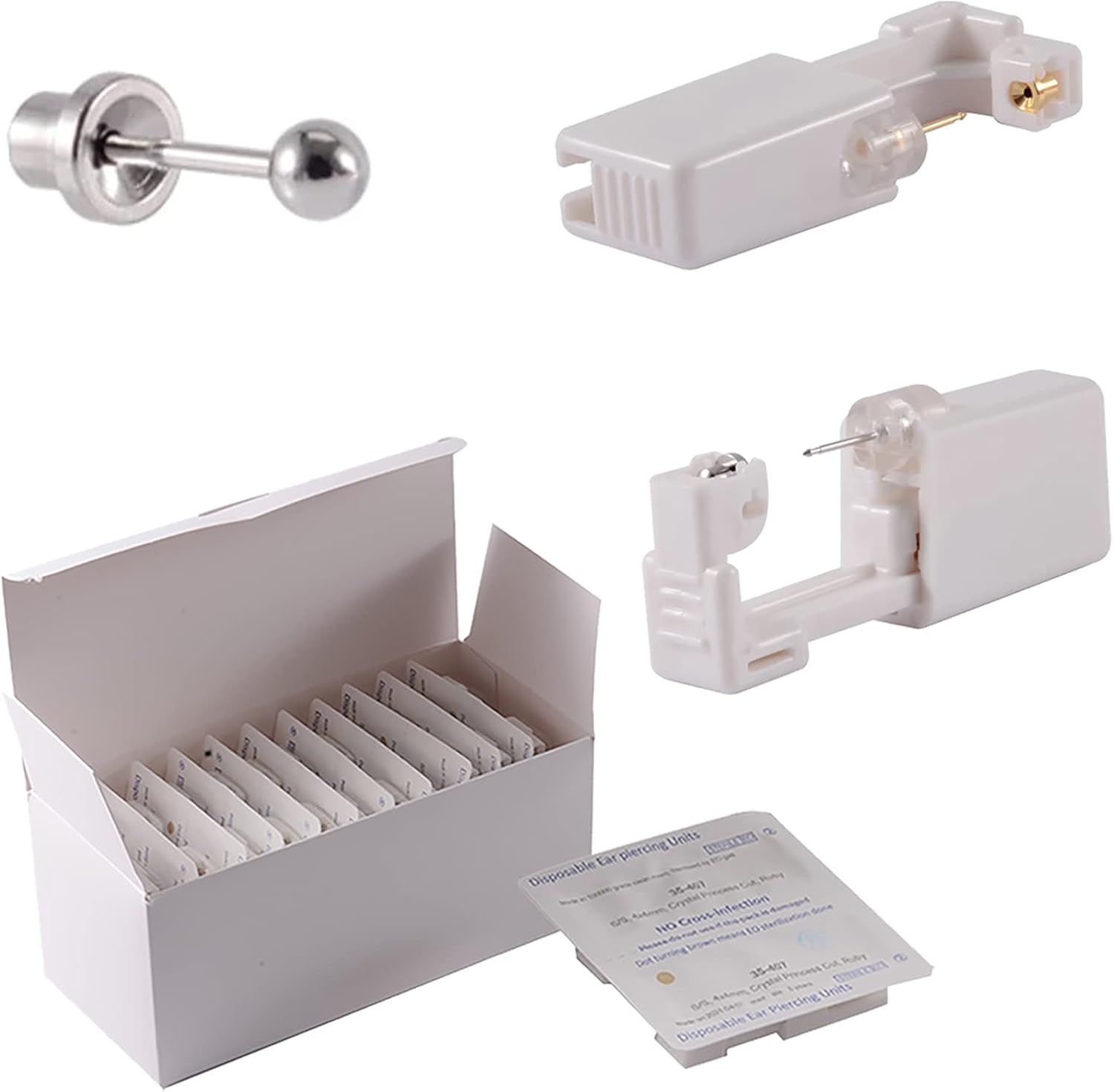 24PCS/Box Disposable Self Ear Piercing Unit Cartilage Tragus Helix Sterile Piercing Gun NO Pain Piercer Tool Kit Machine