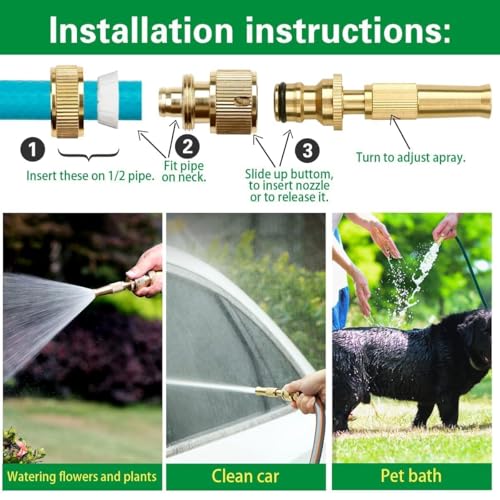 Image of NESTARA Brass Spray Nozzle for 1 /2 Inch Hose Pipe, Adjustable Jet | Adjustable Water Flow Control | Jet Stream & Fine Mist Modes | Easy Twist Nozzle | Multipurpose Garden Hose Spray Attachment