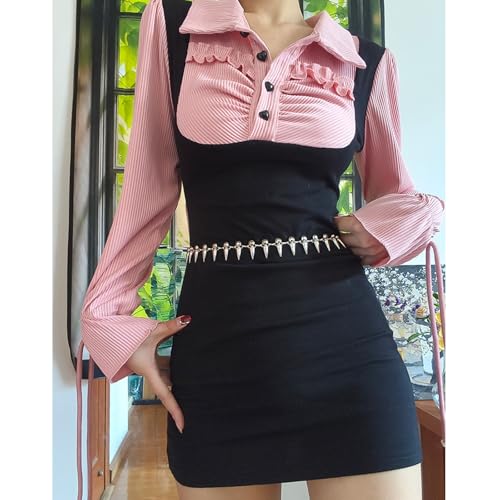Metal Chain Belt for Women, Wolf Teeth Tassel Waist Chain Belts for Dress Casual Pants2
