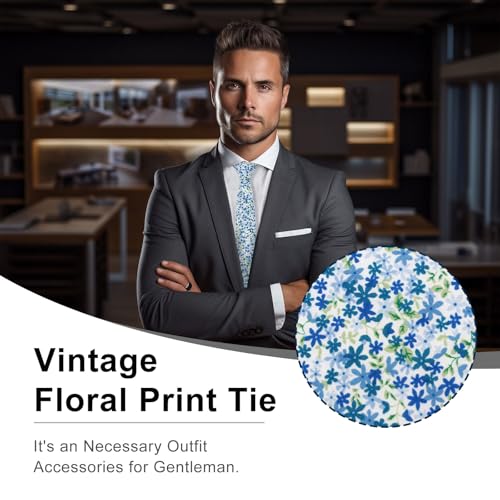 Image of Luckyvestir Ties for Men, Sage Green Cotton Floral Tie 2.76 inch Flower Printed Men's Neckties for Wedding /Groomsmen /Suit /Party