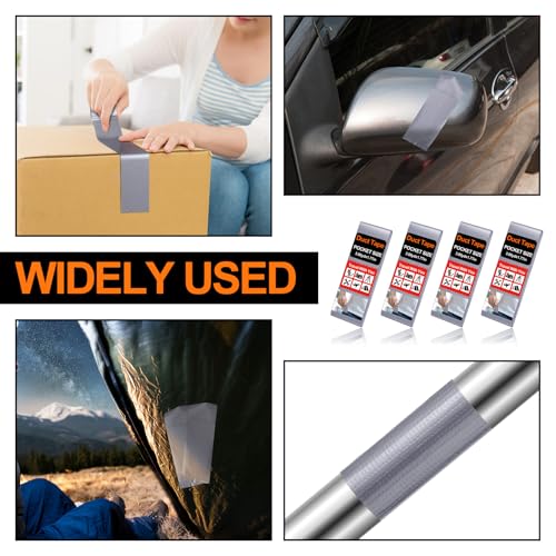 Image of 12 Pack 1.77 in x 10 ft Travel Duct Tape Mini Pocket Size Flat Roll Flexible Heavy Duty Waterproof Tear by Hand for Repair Outdoor Emergency Gear EDC DIY Craft Camping Hiking (Silver)