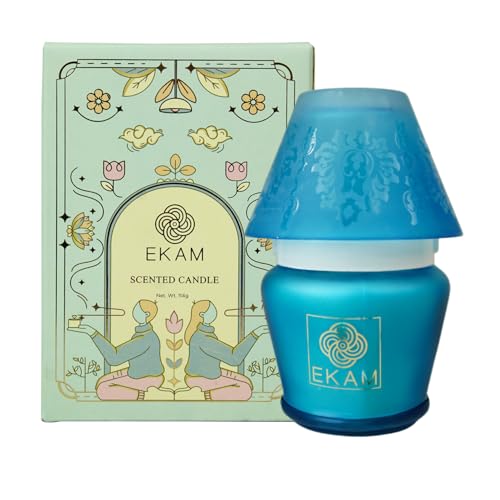 Image of EKAM Scented Frost Glass Lampshade Candle | Ocean Dream Scented Candle | Luxury Fragrances| Ideal for Home Decor, Aromatherapy & Gifting | 22 Hours Burn time |114 g