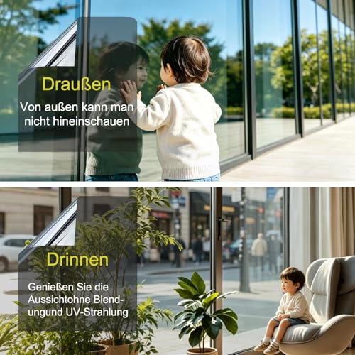 Folizent Hitzeschutzfolie Fenster außen Silber 44.5x200cm UV Schutzfolie Fensterfolie Hitzeschutz Sonnenschutz Sonnenschutzfolie Fenster innen Spiegelfolie Fenster Sichtschutz