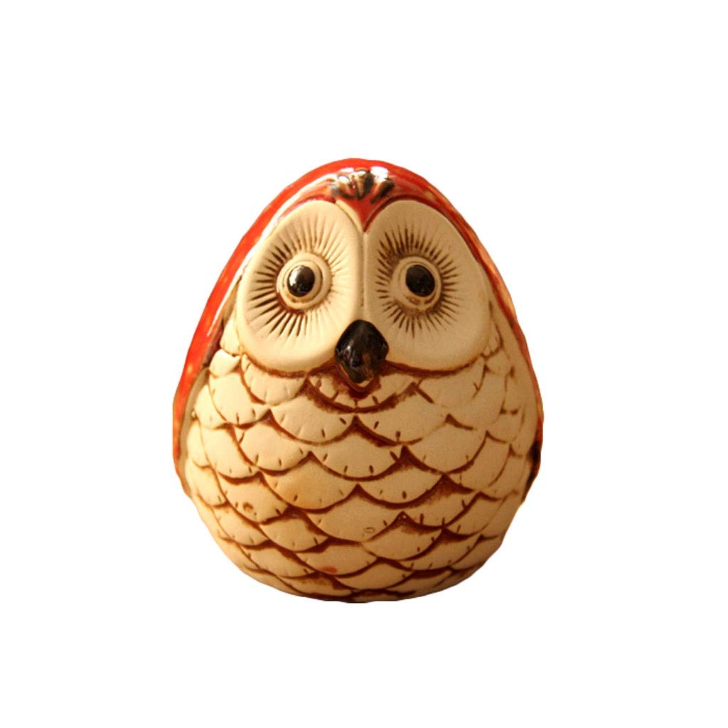 Owl Piggy Bank Creative Money Saving Box Ceramic Coin Use(Red)