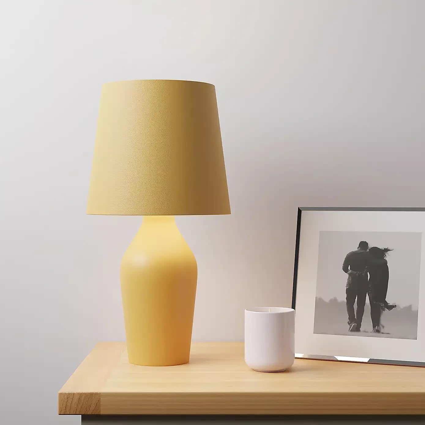 New Luna Stoneware Table Lamp – Contemporary Ribbed Satin Glazed Base with Faux Linen Shade, 37.5cm Tall | E14 SES Cap, Mains Operated M-18 (Ochre)