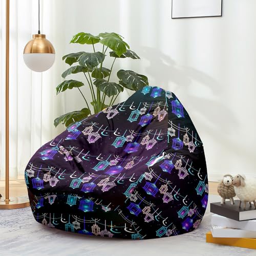 Hiseng Funda de puf, Sillón de Pera sin Relleno,Impresión 3D Sofa Puff Gaming Salon Funda Sin Relleno para Niños y Adultos, Bean Bag con Asa para Salón, Dormitorio (Luna 3,90x110cm)