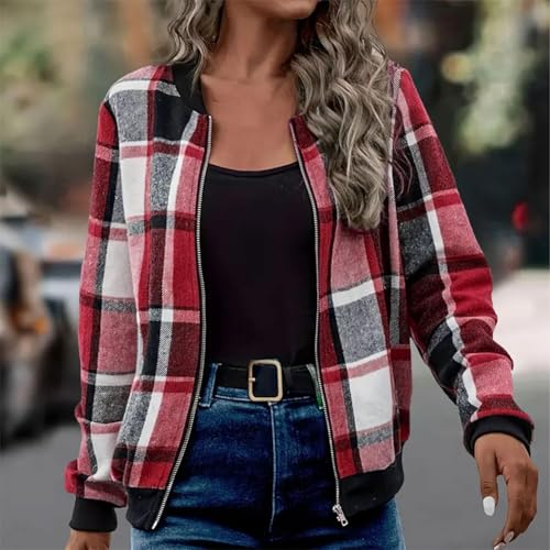 Jacket Fall Outfits for Women 2025 Jackets Long Sleeve Zip Up Flannel Plaid Jacket Casual Warm Bomber Jackets Coats4