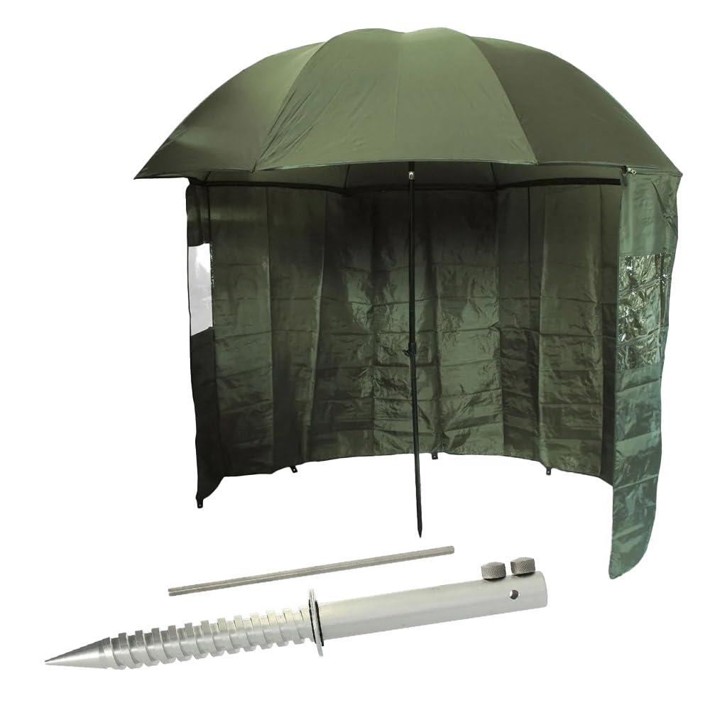 G8DS Angelschirm mit Seitenwand 200-220 cm Schirmzelt Angeln Schirmsystem mit Seitenplane Grün Karpfenzelt Windschutz Regenschirm