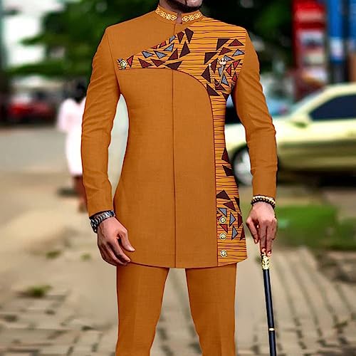 Men's 2 Pieces Suit Elegant Single Breated Slim Fit Embroidery Print Blazer Pants Set African Clothes2