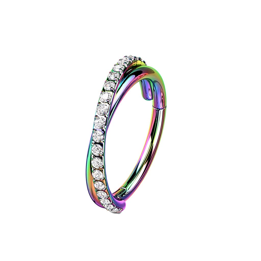 Tata Gisèle Piercing Barbell Anillo de Nariz o Cartílago de Acero Quirúrgico 316L y Óxidos de Circonita – Criollo con Dos Anillos Cruzados de los cuales uno incrustado de Circonitas -, Acero aleado