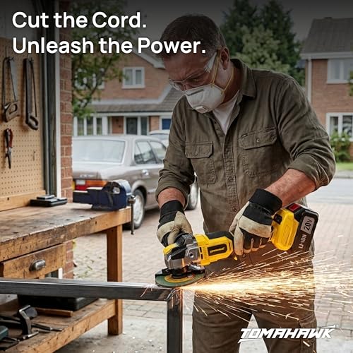 Image of Tomahawk CGR-5555 20V Brushless Cordless Angle Grinder | 4 Inch / 100mm | 3-Speed Control up to 8500 RPM | Dual 3.0Ah Batteries | Paddle Trigger Lock for Cutting & Grinding