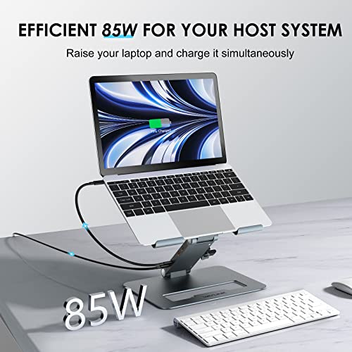 Wavlink Adjustable Aluminum Laptop Stand With Usb C Dock, Ergonomic Portable Computer Riser For Macbook, Windows, 10"-17" Notebook And Tablet(2Hdmi,Pd3.0,Sd/Tf,Rj45 Ethernet,2Usb 3.0 Ports) #TOP2