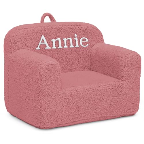 Image of Delta Children Personalized Sherpa Cozee Chair - Customize with Name - Foam Kids Chair for Ages 18 Months and Up, Rose