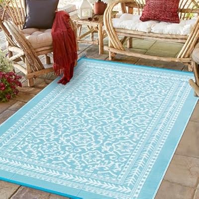 Anidaroel Patio Rugs Outdoor 5’x8’ Clearance Waterproof, Reversible Plastic Straw Outdoor Area Rug for Patio Decor, Portable Outside Camping Rug for RV, Porch, Balcony, Camper, Deck