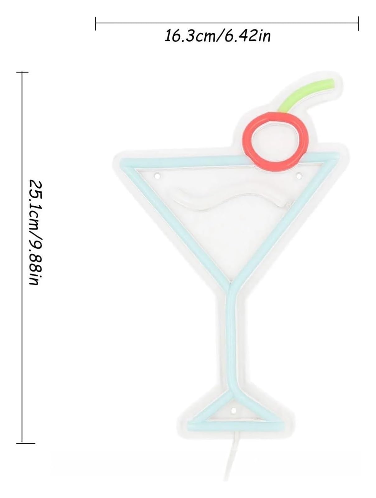 Lampe LED néon bleu glacier avec motif cocktails et cerises pour une décoration murale créative pour un pub 16,3cmx25,1